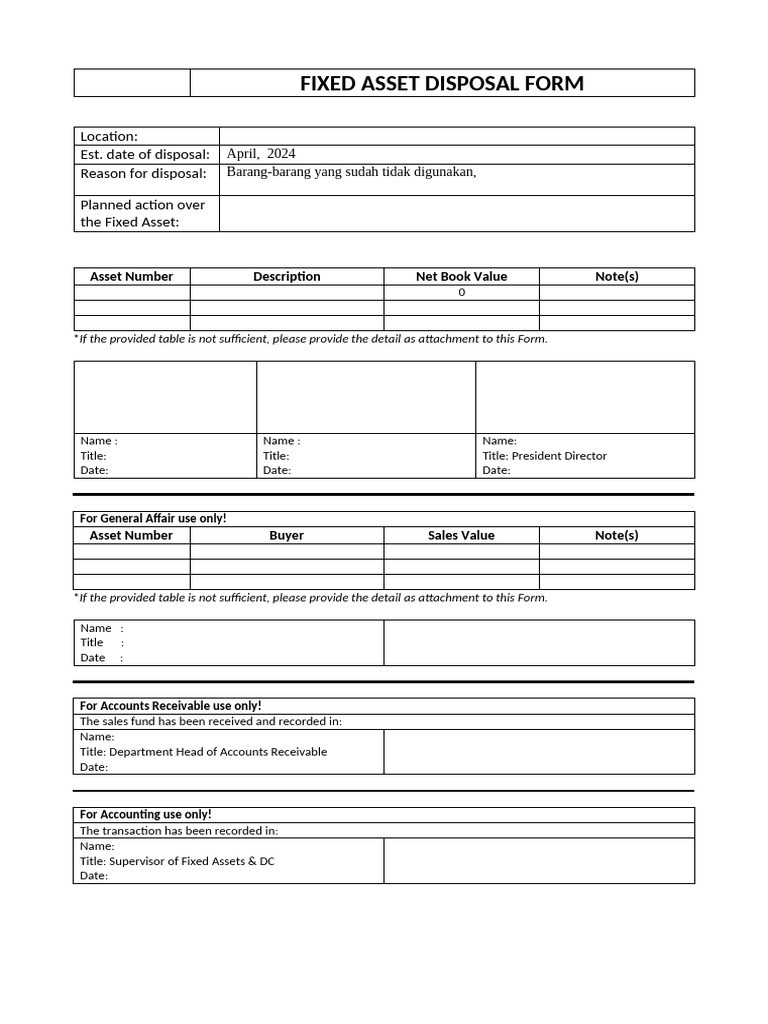 Fixed Asset Disposal Form Template | PDF