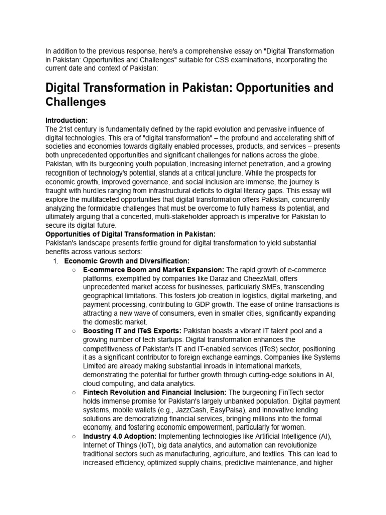Digital Transformation in Pakistan: Prospects & Challenges | PDF ...