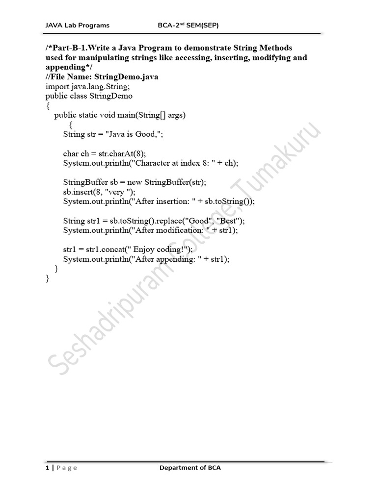 Java Lab Programs for BCA Students | PDF | String (Computer Science ...