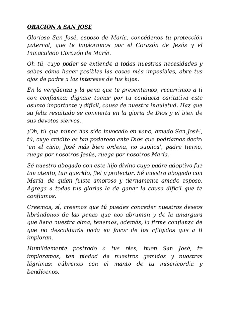 Oración a San José para protección | PDF | Oración | María, madre de Jesús