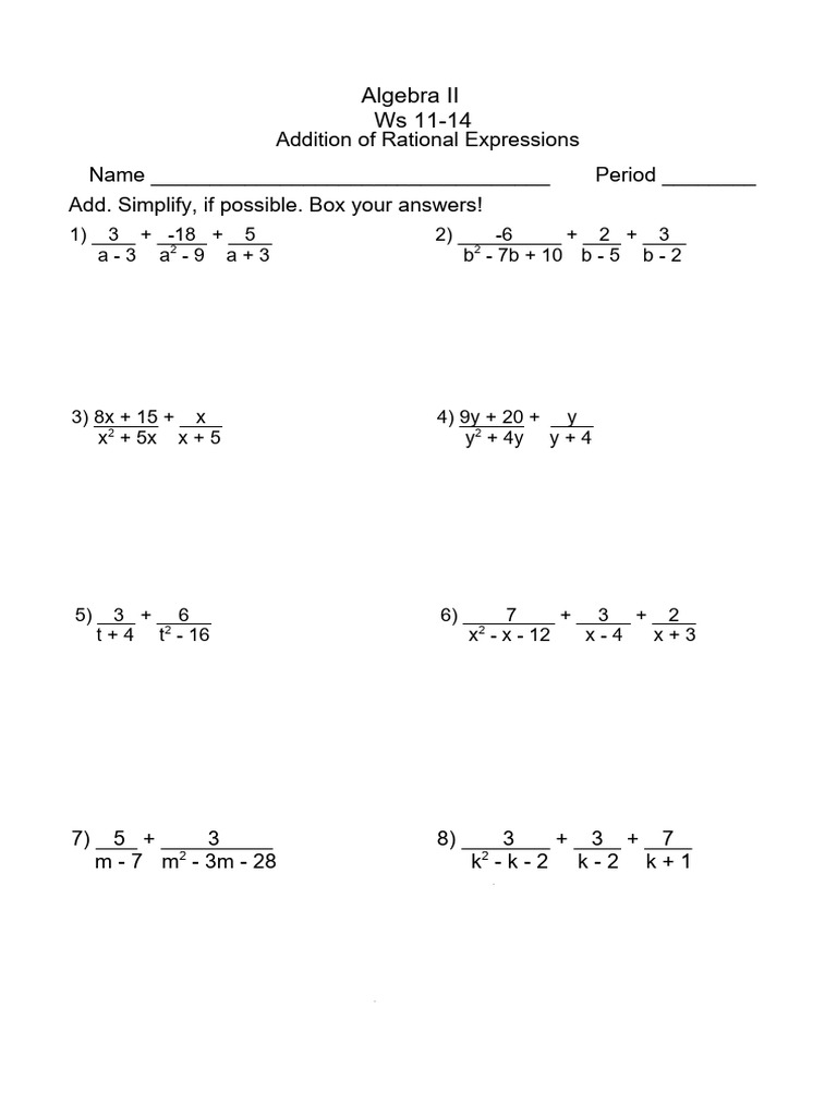 X Ws 11-14 Adding Rational Expressions Unlike Denominators | PDF