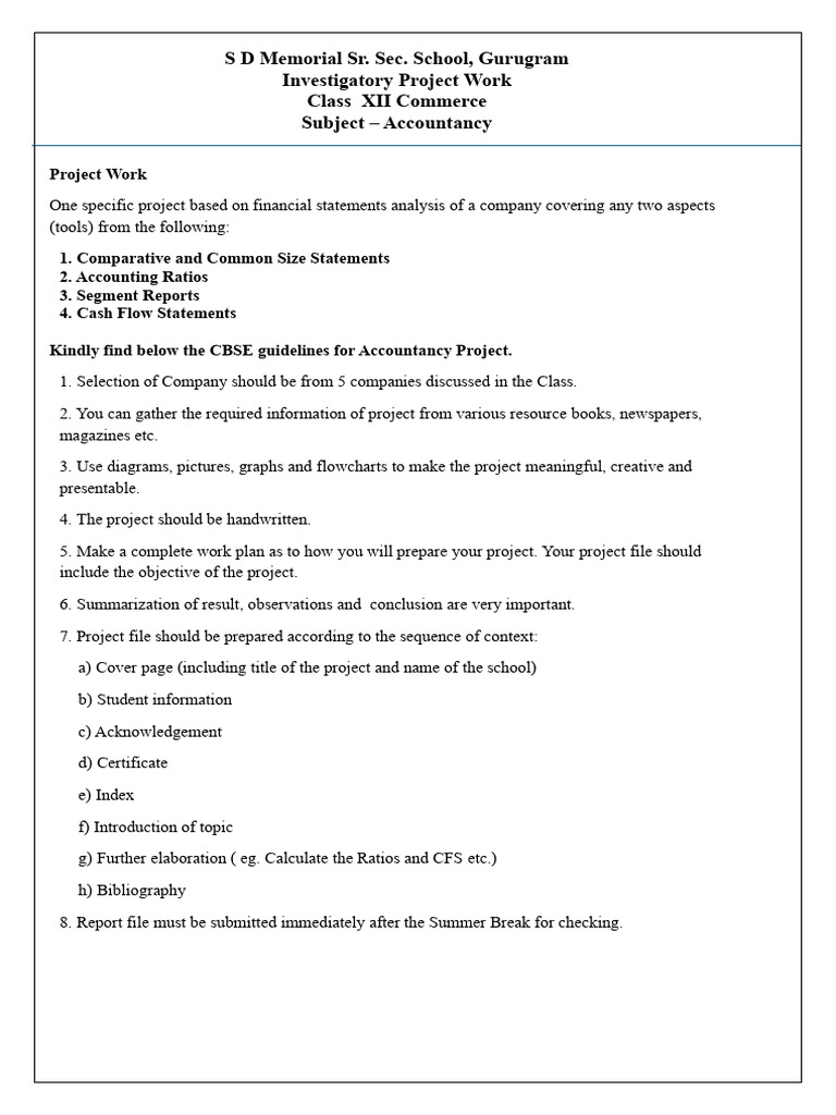 Class 12 Accountancy Project Guidelines | PDF