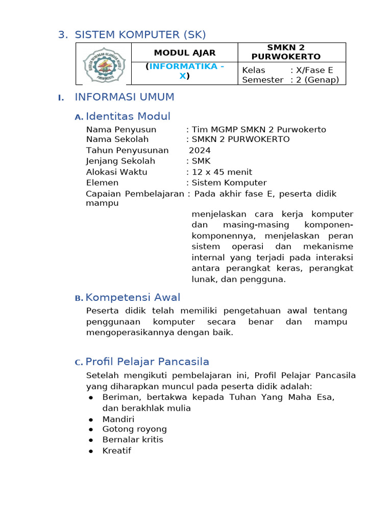 Modul Pembelajaran Sistem Komputer SMK | PDF