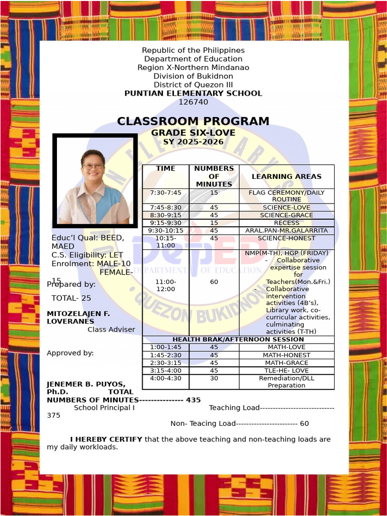 Grade 6 Classroom Program 2025-2026 | PDF | Philippines