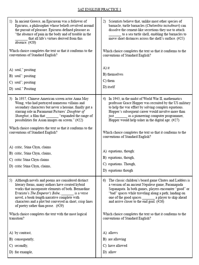 SAT English Practice Questions Guide | PDF | Grammatical Number | Verb