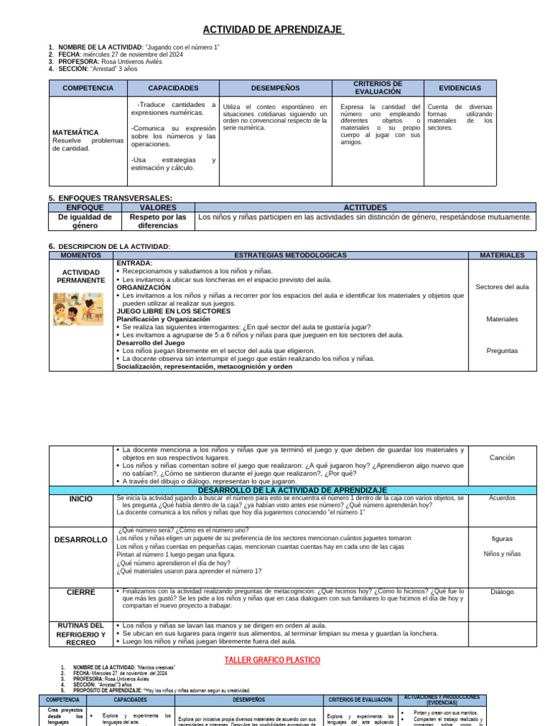 Actividades de Aprendizaje para 3 Años | PDF | Aprendizaje | Salón de ...