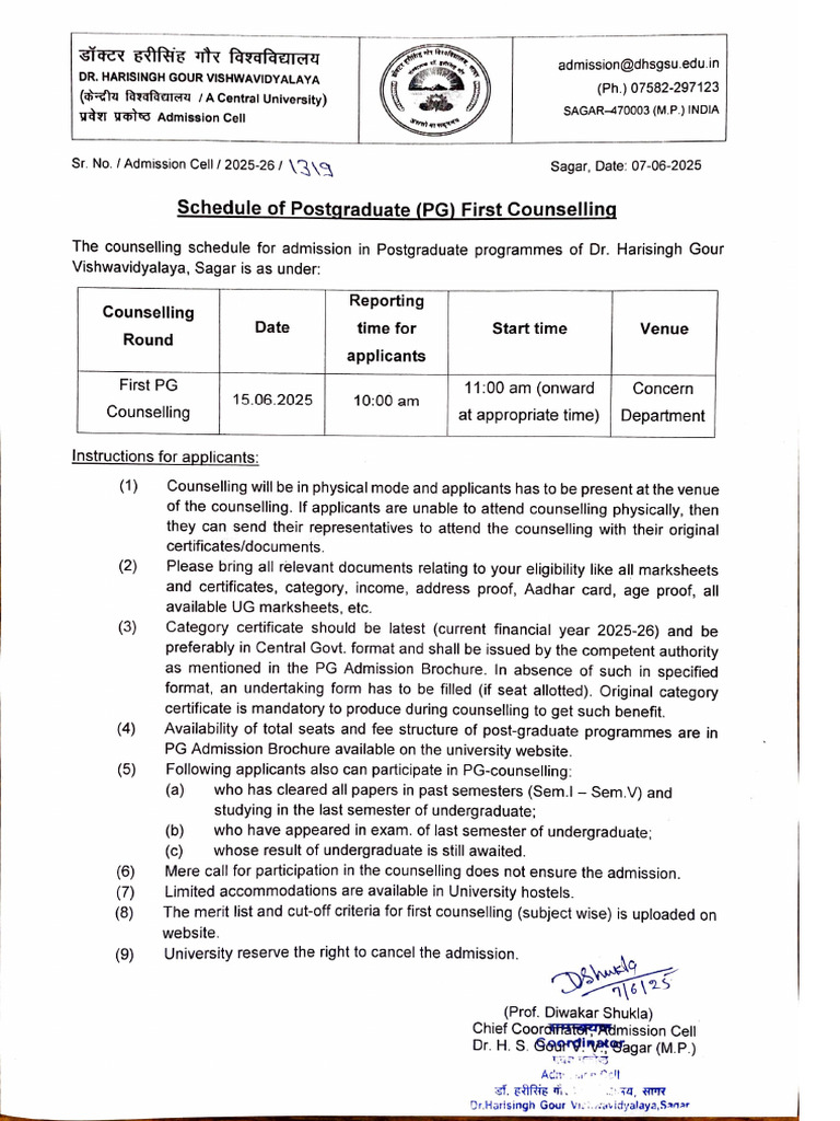 DHSGSU PG Counselling Schedule 2025 | PDF | Postgraduate Education ...