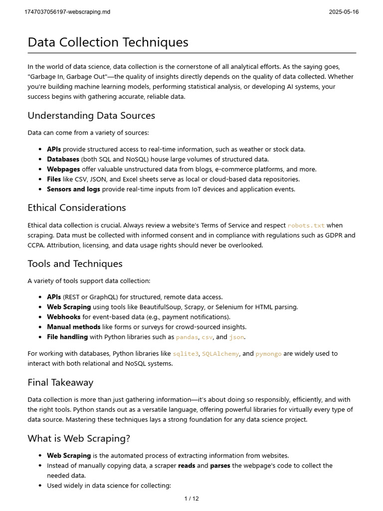 Data Collection and Web Scraping Guide | PDF | Html | Html Element