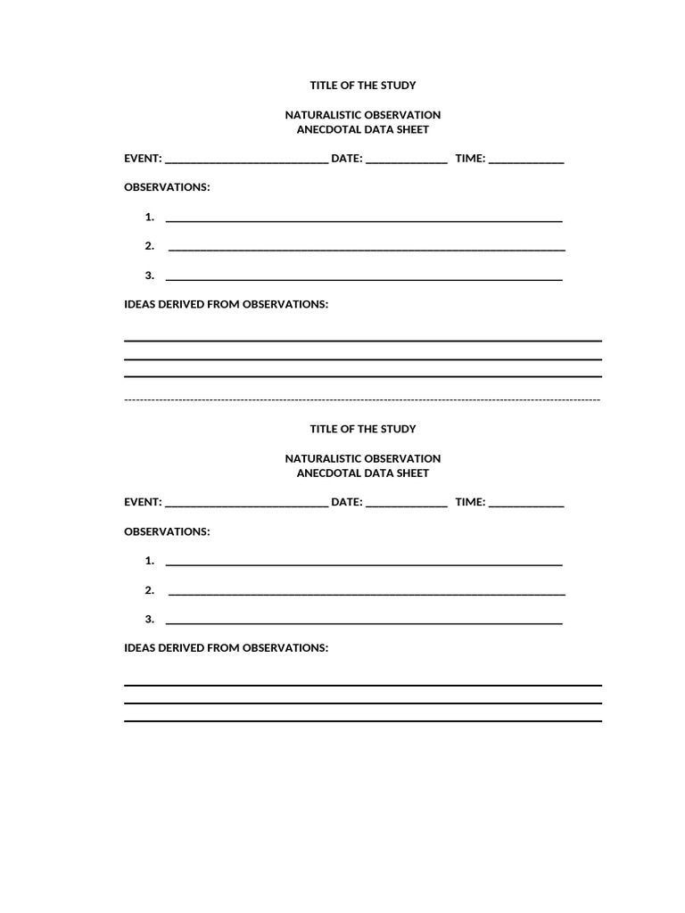 Naturalistic Observation Data Sheet | PDF