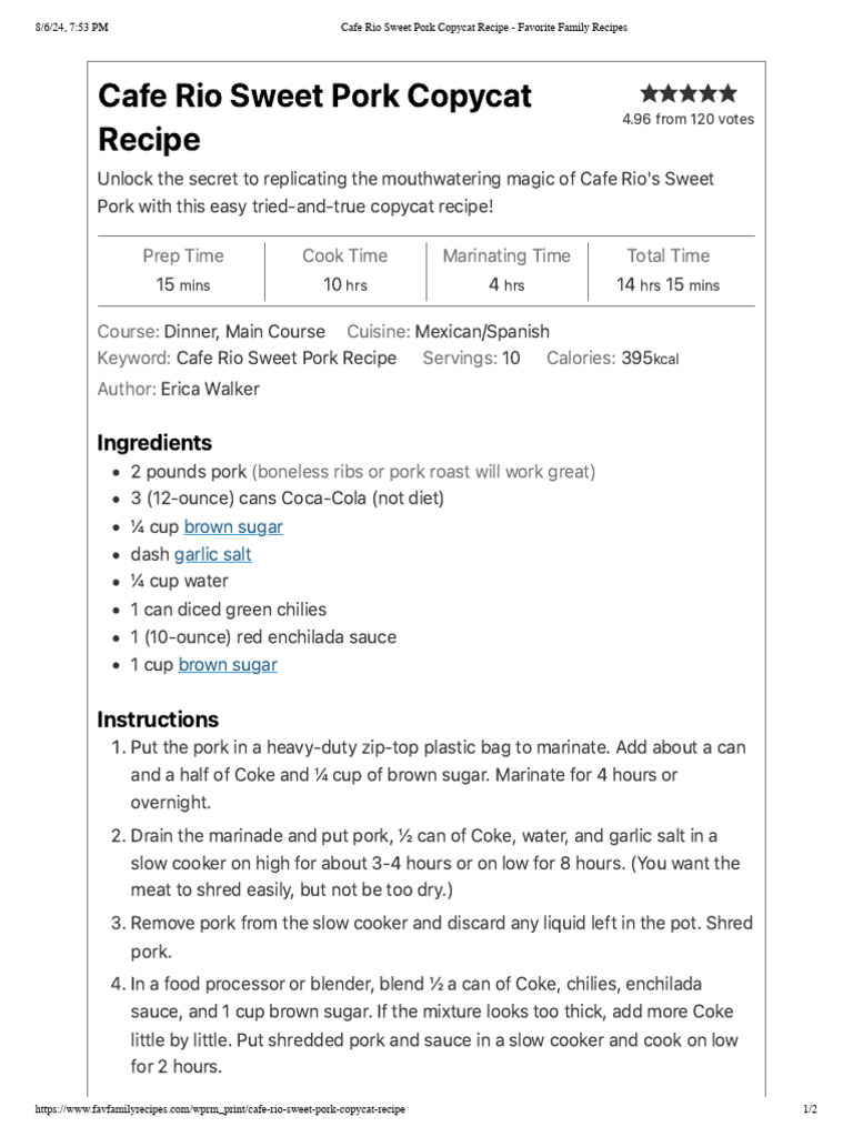 Cafe Rio Sweet Pork Recipe Guide | PDF | Cooking | Foods