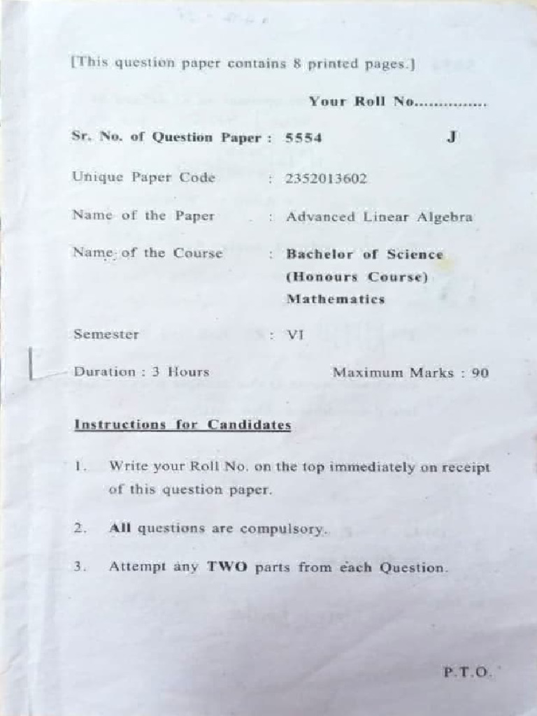 Advanced Linear Algebra Exam Paper | PDF | Eigenvalues And Eigenvectors ...