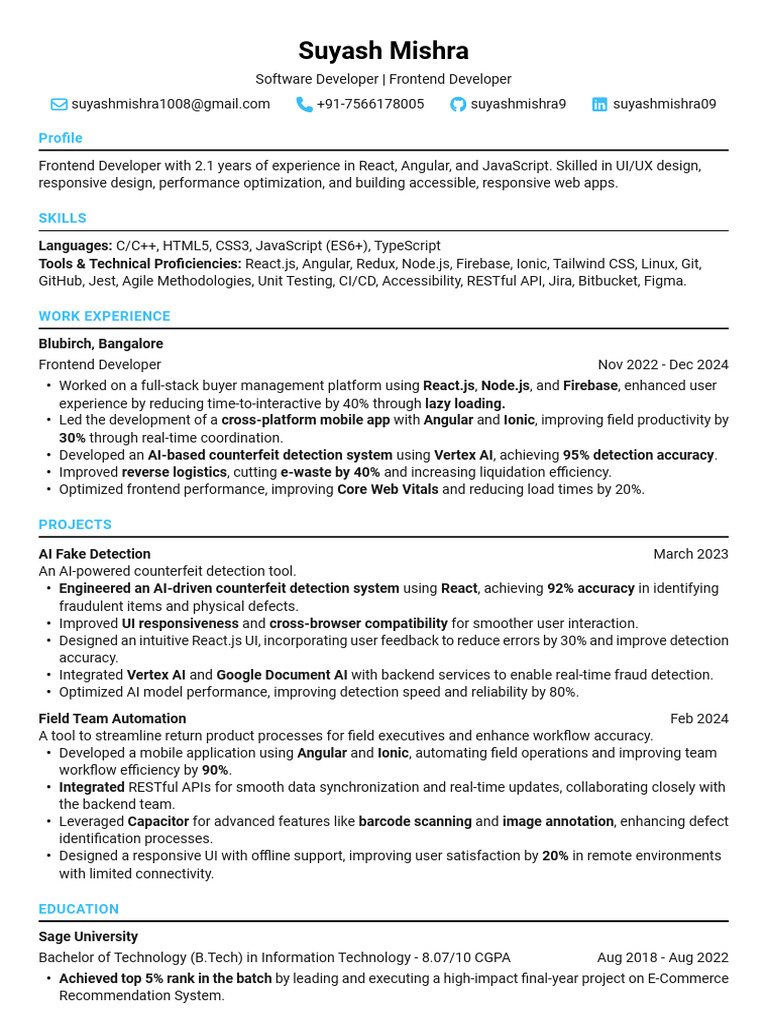 Suyash Mishra: Frontend Developer Profile | PDF | Mobile App | Software ...