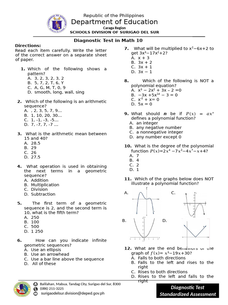 Grade 10 Math Mid-Year Assessment | PDF | Numbers | Polynomial