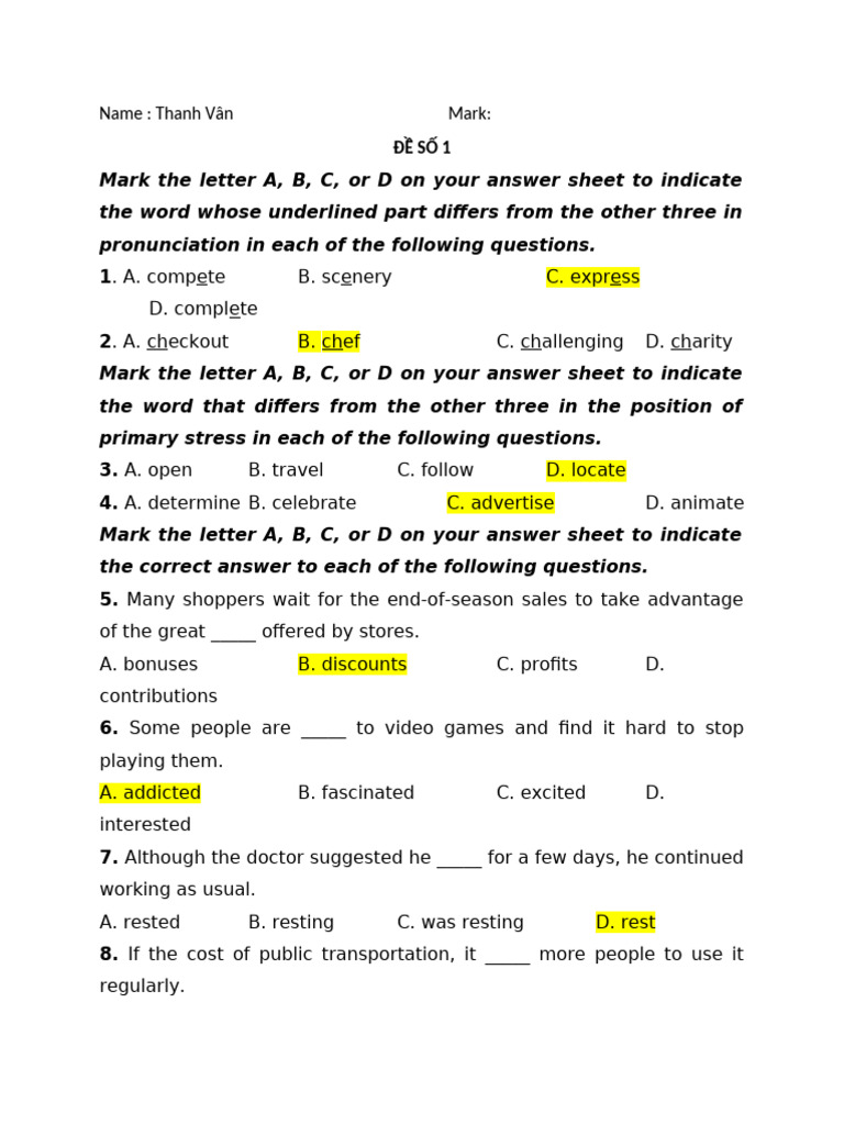 English Language Practice Test | PDF