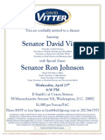 Senator David Vitter Senator Ron Johnson: You Are Cordially Invited To A Dinner