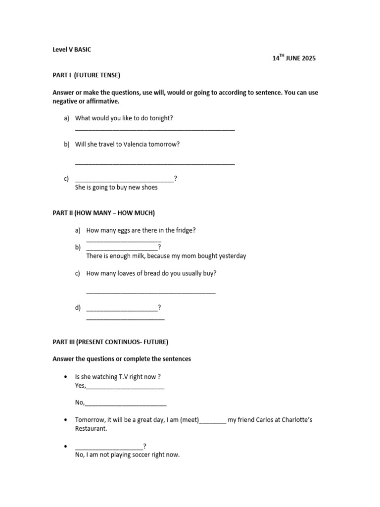 Level V Basic English Grammar Exercises | PDF