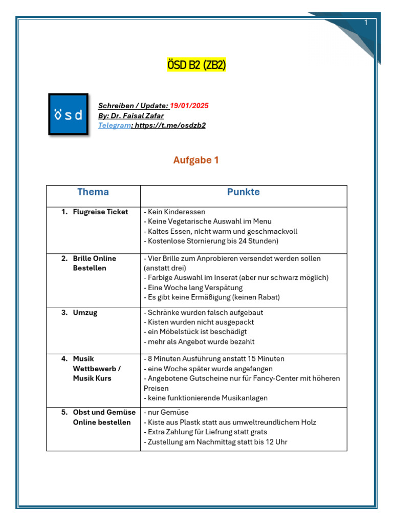 ÖSD B2 Schreiben (Punkte Und Meinungen) | PDF