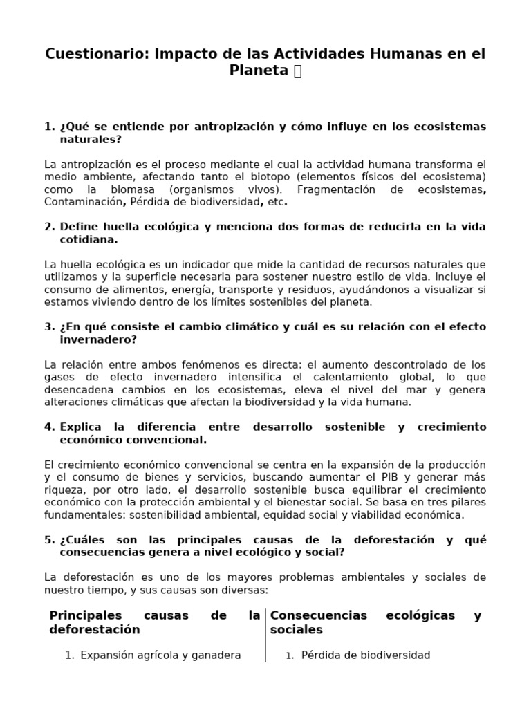 Cuestionario | PDF | Sustentabilidad | Entorno natural