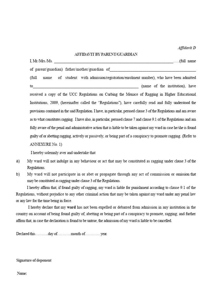 UPES Anti-Ragging Affidavit Form | PDF | Affidavit | Justice