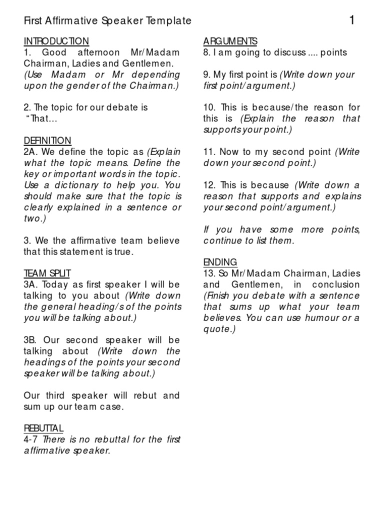 first speaker in a debate