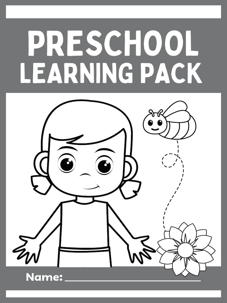 Back To School Preschool Learning Pack Worksheets in Grayscale ...