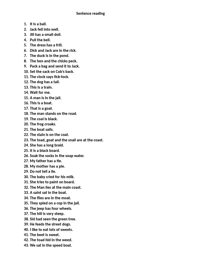 Fun Short Sentences for Kids | PDF