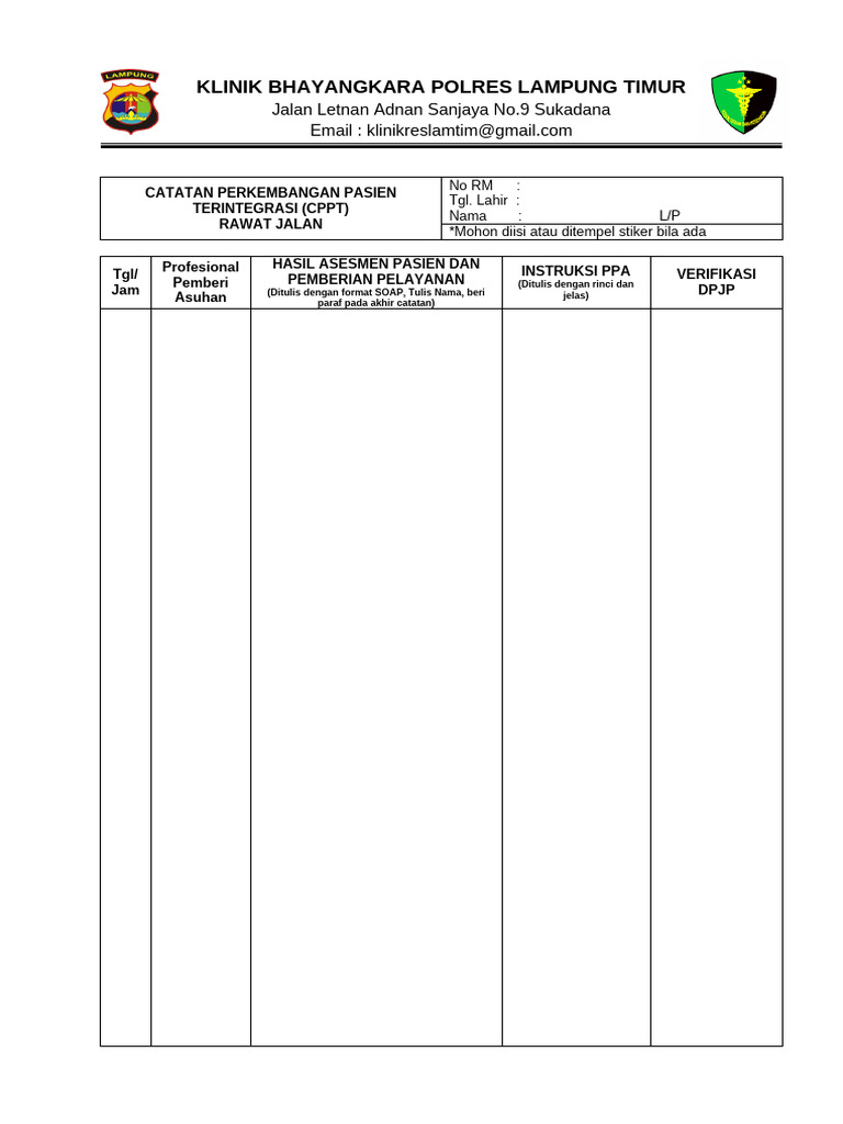 Formulir CPPT Klinik Bhayangkara | PDF