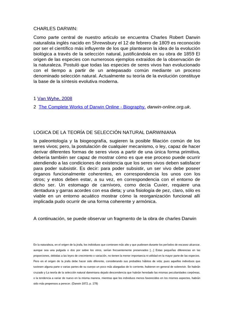 Teoría de la evolución de Darwin | PDF | Evolución | Charles Darwin