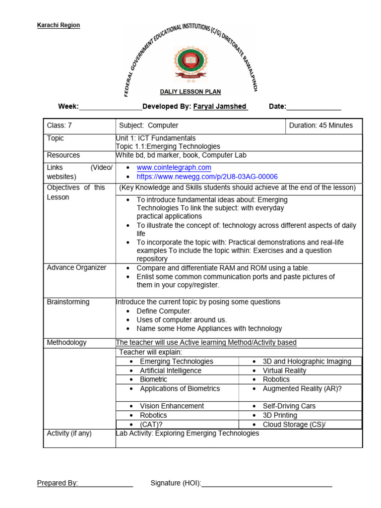 Grade 7 Computer Science Lesson Plan | PDF | Computer Network ...