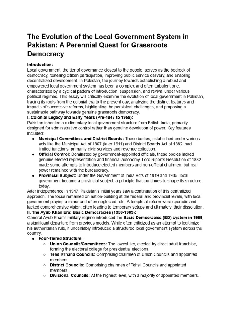 Evolution of Local Government in Pakistan | PDF | Muhammad Zia Ul Haq ...