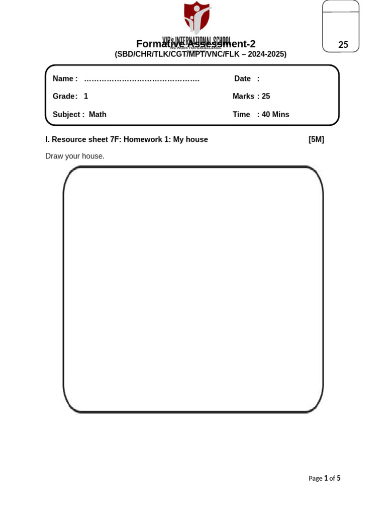 Grade 1 Math Formative Assessment 2024 | PDF