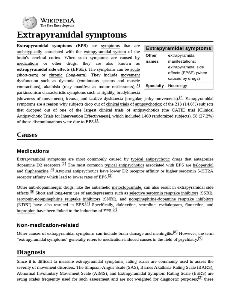 Extrapyramidal Symptoms Overview | PDF | Psychopharmacology | Drugs ...