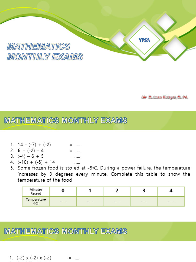 Math Monthly Exam 1 | PDF