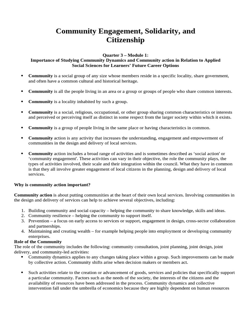 Community Engagement, Solidarity, and Citizenship - 12 | PDF ...