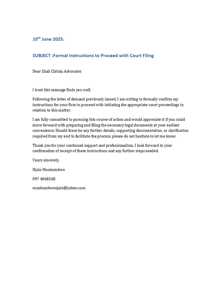 Court Filing Instructions Confirmation | PDF