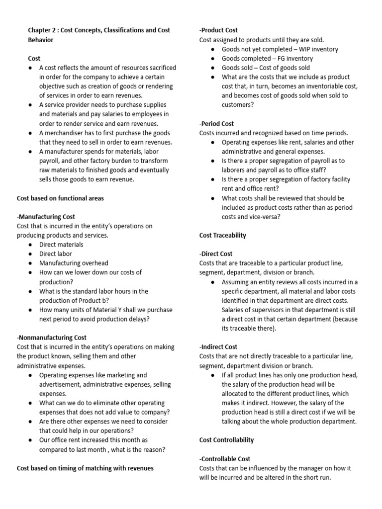 Understanding Cost Concepts and Classifications | PDF | Cost | Cost Of ...