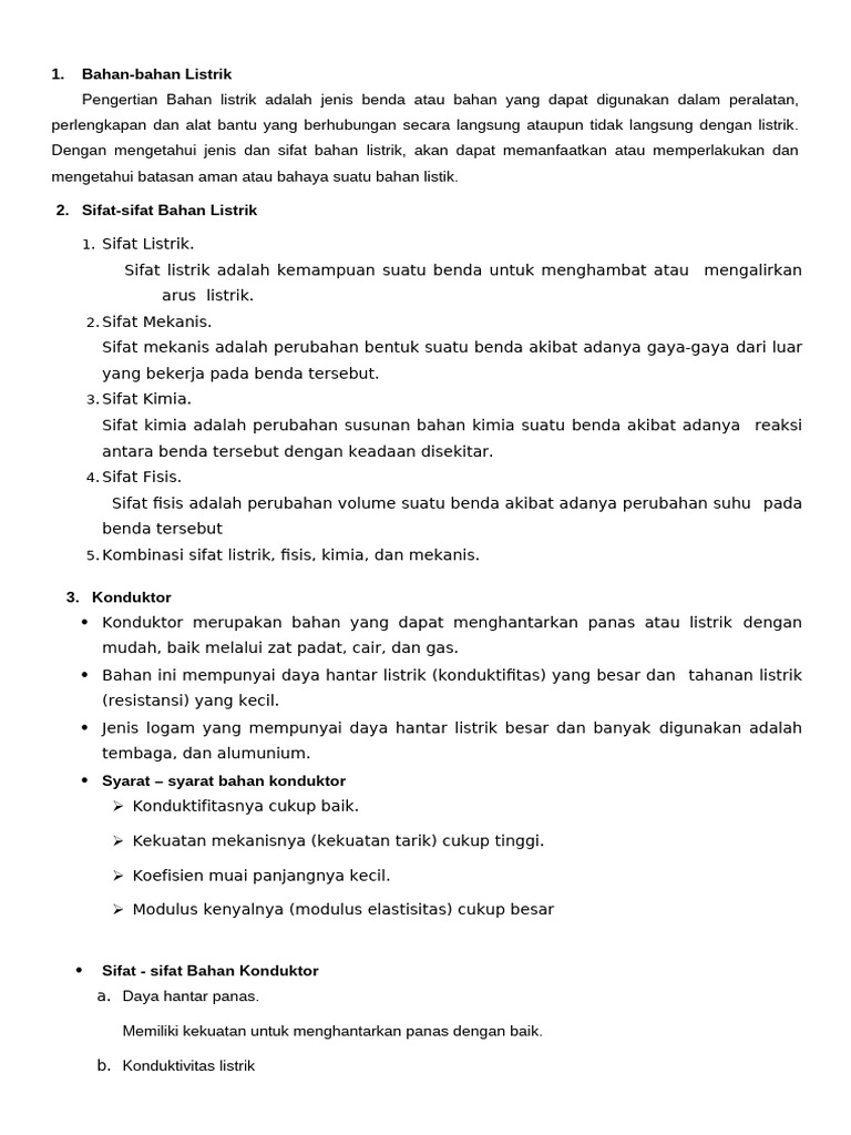Materi Konduktor, Isolator Dan Jenis Kabel Listrik | PDF