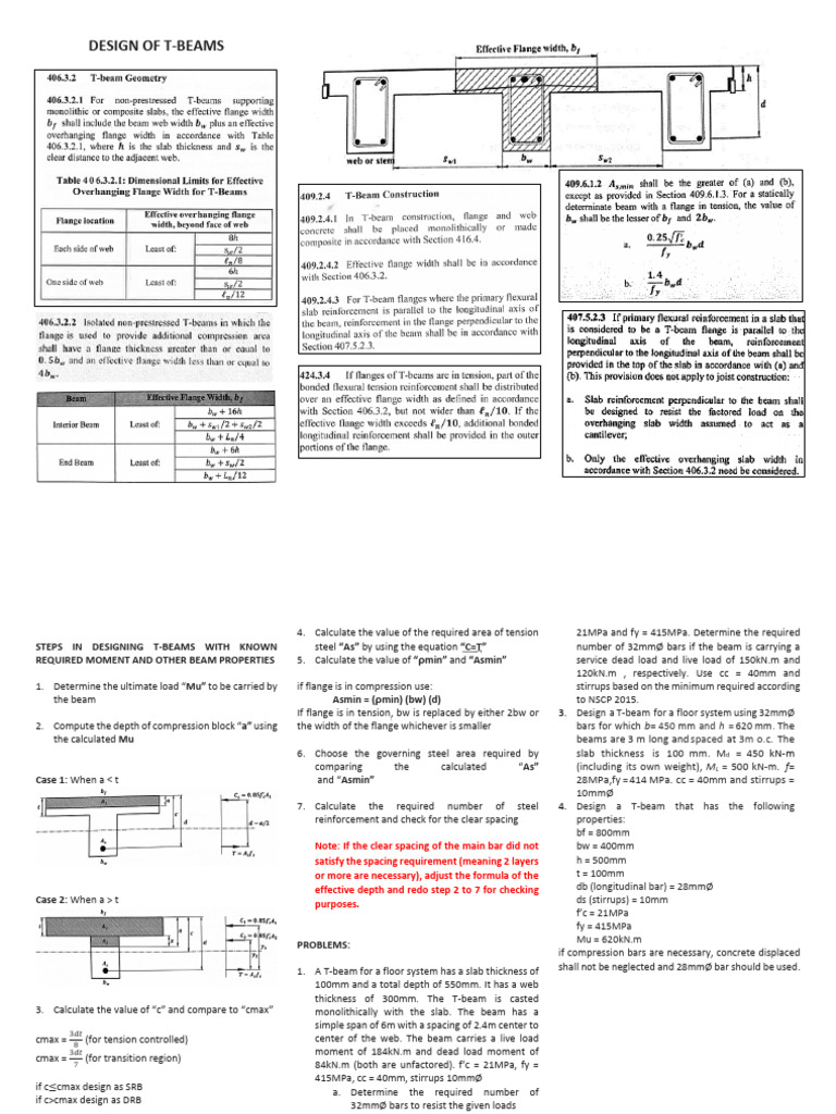 T-Beam Design Steps and Examples | PDF | Beam (Structure) | Mechanical ...