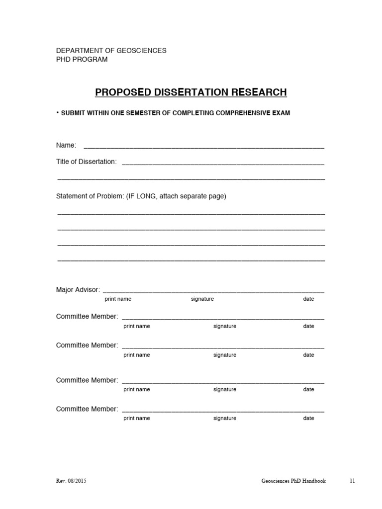 Geosciences PhD Dissertation Proposal Form | PDF