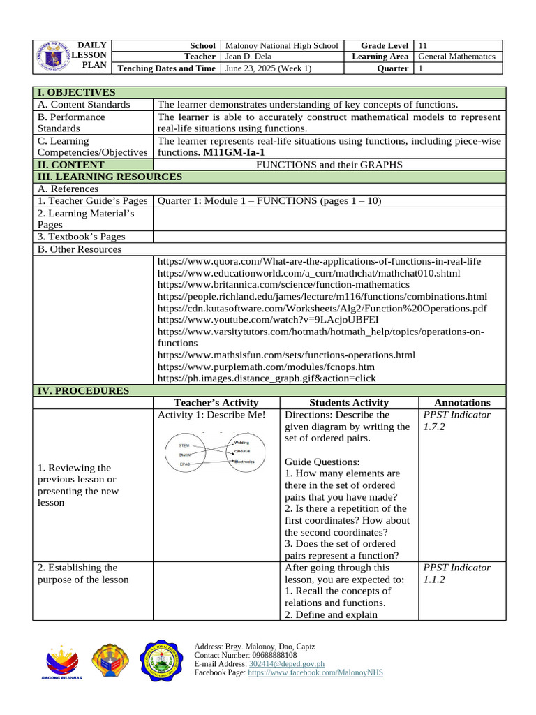 Functions and Graphs Lesson Plan | PDF | Function (Mathematics ...