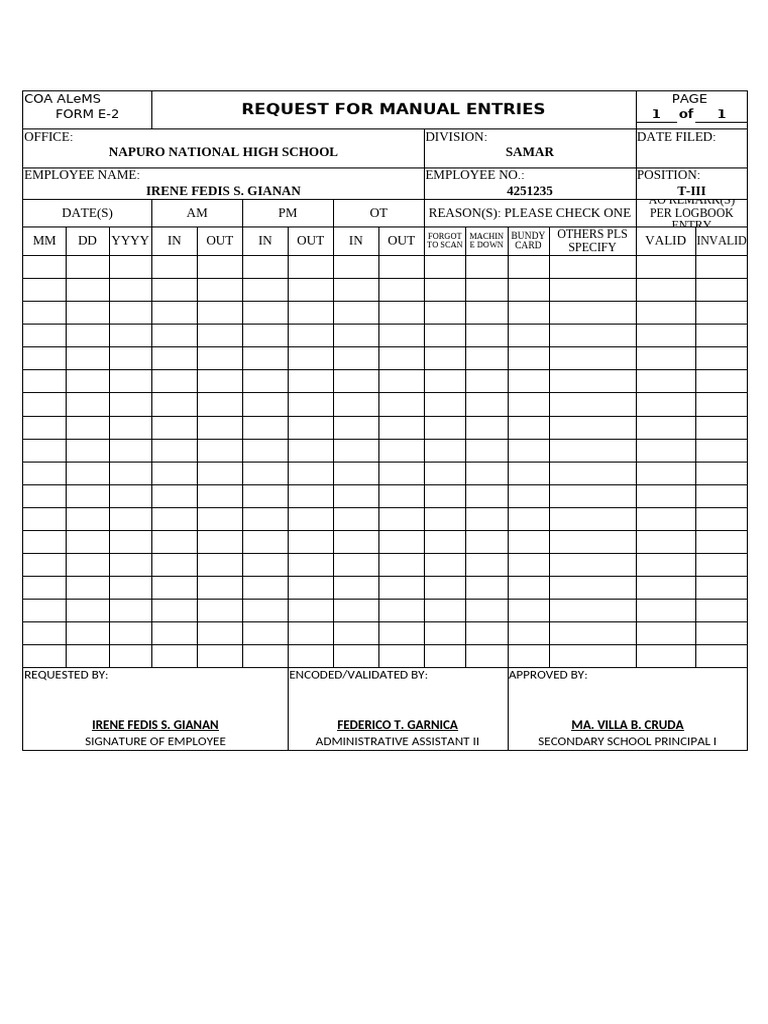 DTR Request For Manual Entries | PDF