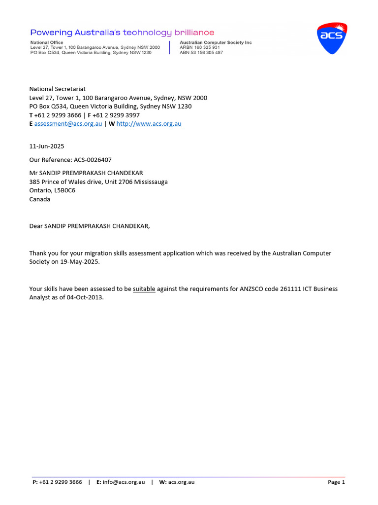 ACS Skills Assessment Result 261111 | PDF