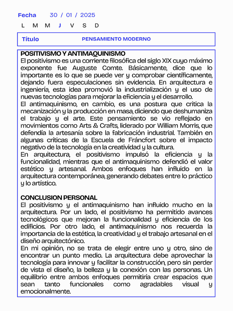 Positivismo y Antimaquinismo - Sofia Barrón | PDF