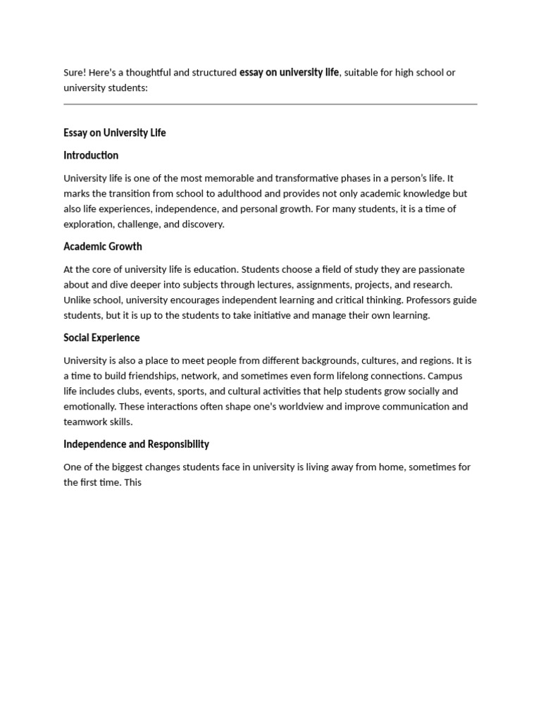 Essay On University Life | PDF