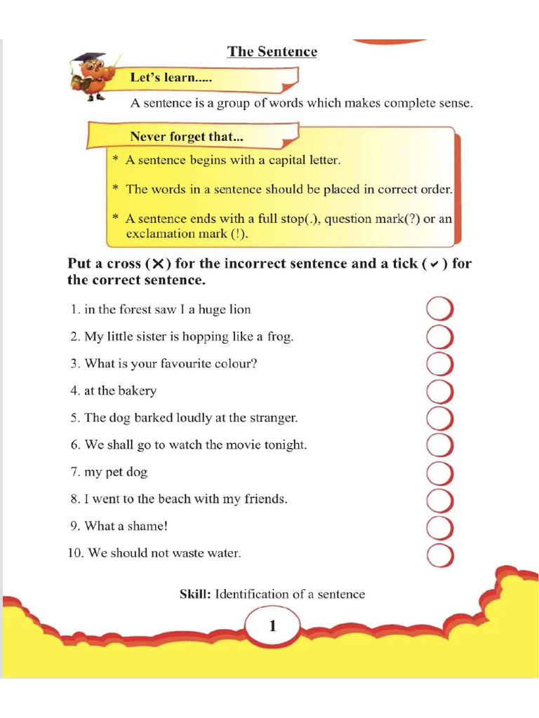 Class 3 The SENTENCE - Worksheet | PDF