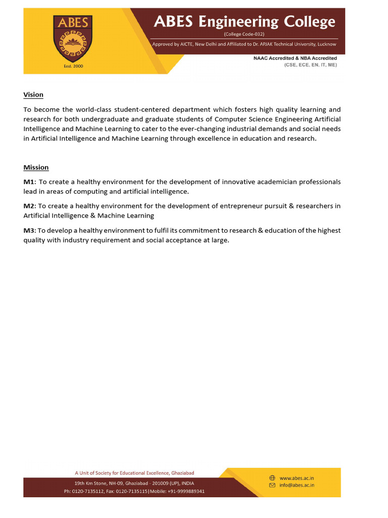 AIML Vision Mission PSO PEOs | PDF