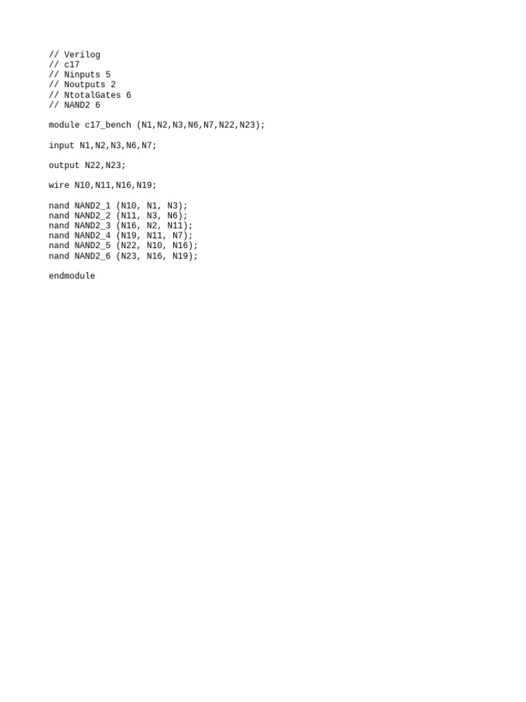Verilog Module c17 Benchmark Design | PDF