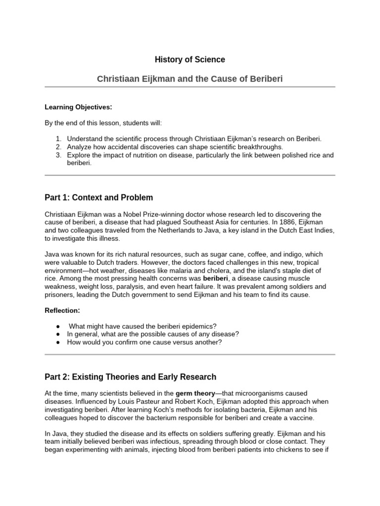 Eijkman's Discovery of Beriberi Cause | PDF | Vitamin | Diseases And ...