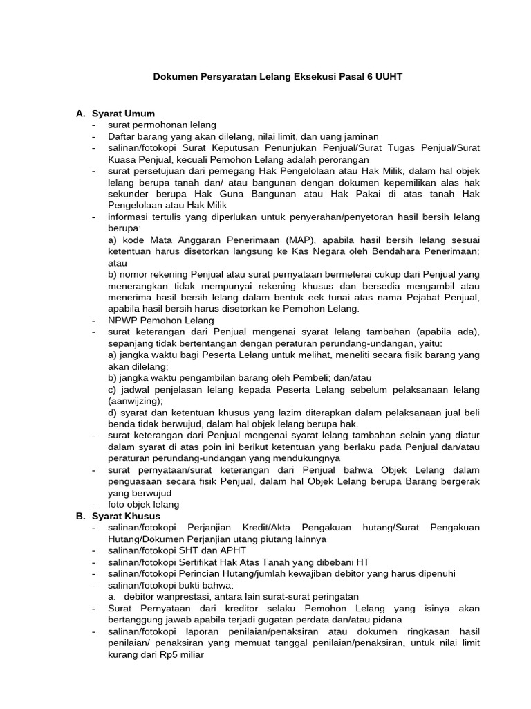Persyaratan Lelang Eksekusi UUHT | PDF