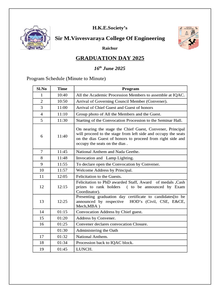 Graduation Day Schedule 2025 | PDF